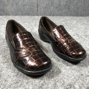 Clarks Bendables Shoes Womens Size 6.5 Brown Croc Slip On Comfort Loafers 39254